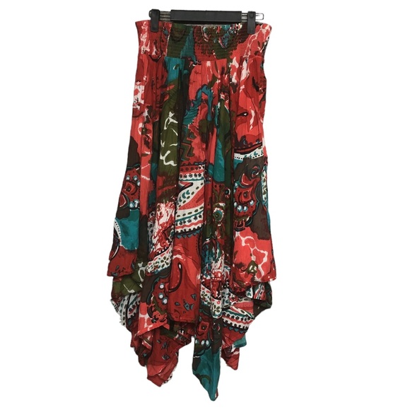 Mixed Paisley Pattern Handkerchief Hem Boho Multicolor Boho Skirt - Picture 4 of 4